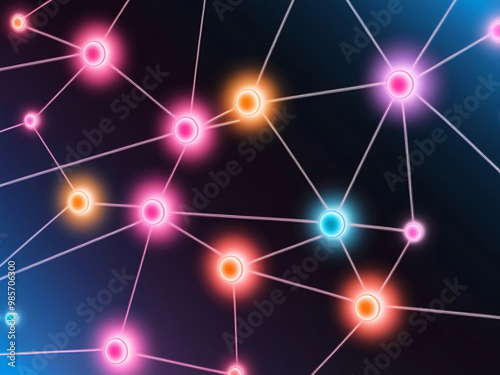 Abstract Technology Network with Glowing Nodes and Lines