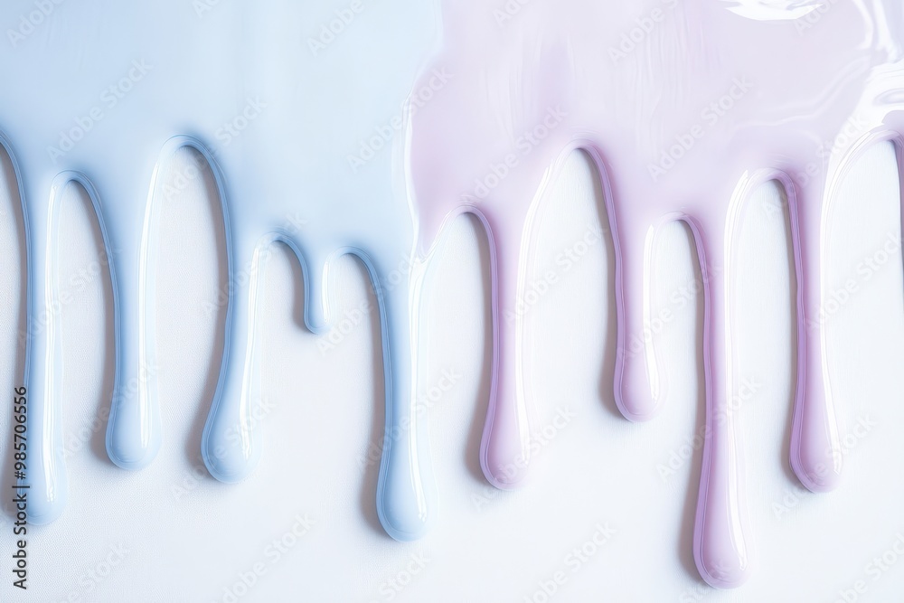Dripping pastel paint in blue and lavender hues on a white background. Dripping pastel paint in blue and lavender hues on a white background.