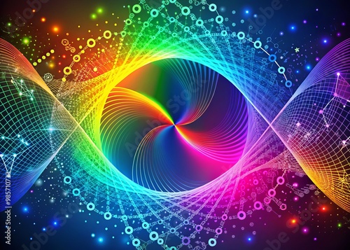 Intricate patterns of iridescent blue swirl, punctuated by glints of golden gradient, dance across a mesmerizing
