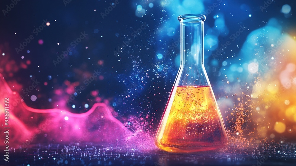 Chemical Reaction in a Beaker on a Colorful Background. Generate Ai Image Chemical Reaction in a Beaker on a Colorful Background. Generate Ai Image