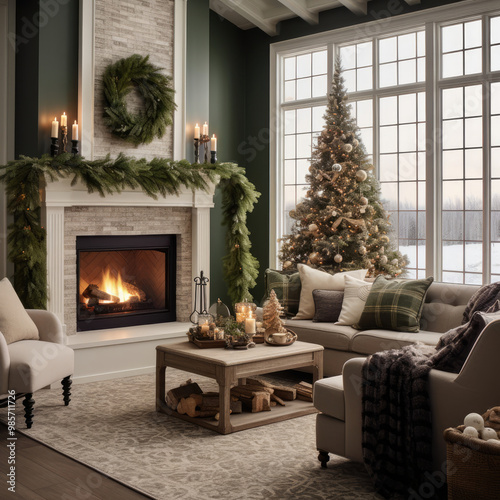 fireplace with christmas decorations