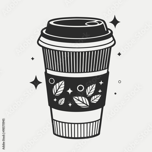 Patterned Paper Cup for Beverages on White Background