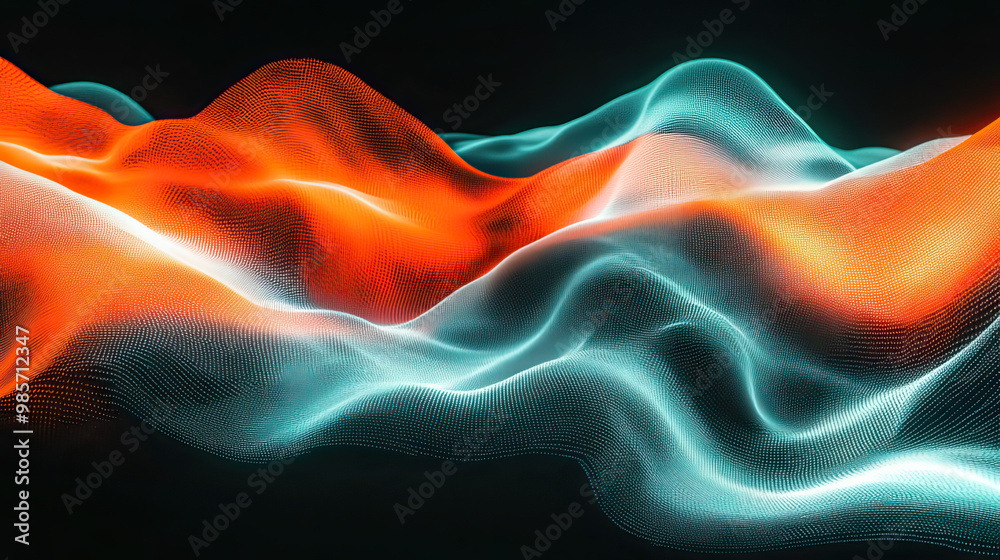 Fototapeta premium Vibrant Orange, Teal, and White Grainy Gradient Background with Artistic Texture