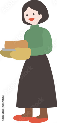 ケーキを焼いた女性のベクターイラスト