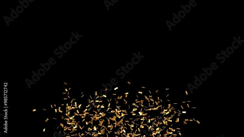 golden confetti appear from bottom to top in the center - separate alpha channel - 4K
