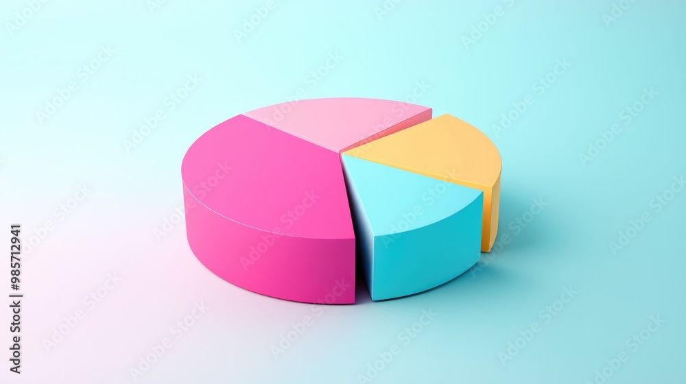 Obraz premium Colorful 3D pie chart with four sections on a light blue background.