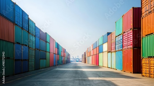 Wallpaper Mural Rows of shipping containers at a port, leaving clear space for logistics content. Torontodigital.ca