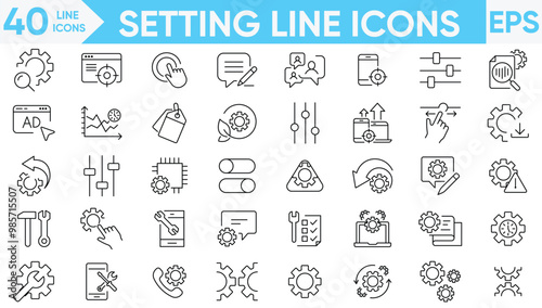 Setting line icons vector and illustration set