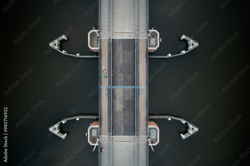 Symmetry in Motion: Aerial View of Elbląg Canal Lock Near Old Town