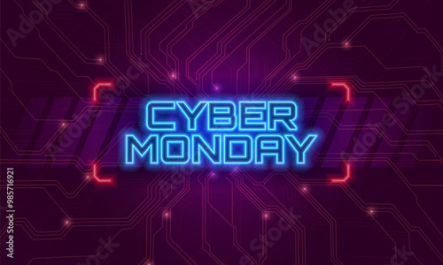 Cyber Monday banner. Digital promotion sale poster. Vector illustration. 