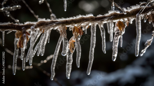 Icicles Hanging From Branch Macro Photography