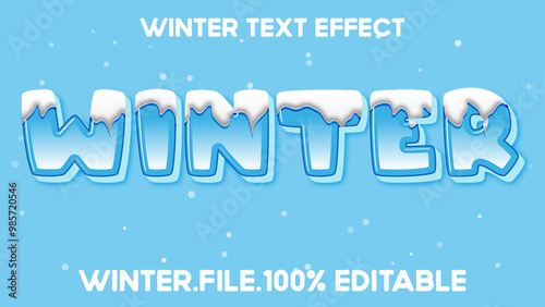winter text effect design font style element Christmas, word blue background, 
