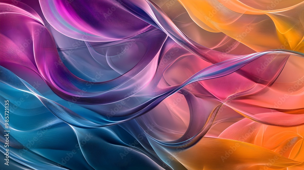 Obraz premium Abstract Swirling Lines in Blue Pink and Orange