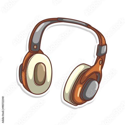 Hand drawn cute cartoon illustration of wireless headphones. Flat vector headset sticker in simple colored doodle style.