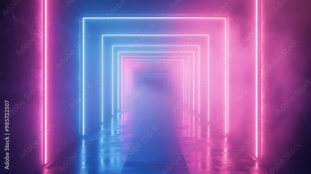 Futuristic neon tunnel with blue and pink light. Futuristic neon tunnel with blue and pink light.