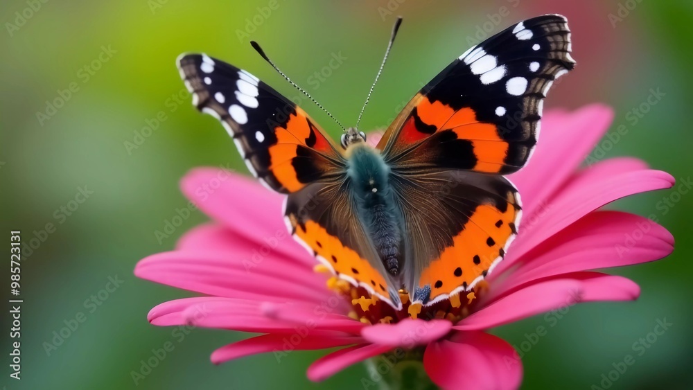 Delicate butterfly resting on a vibrant pink flower, showcasing its intricate wing patterns and colors, symbolizing the beauty and grace of nature's wonders in a serene garden setting Delicate butterfly resting on a vibrant pink flower, showcasing its intricate wing patterns and colors, symbolizing the beauty and grace of nature's wonders in a serene garden setting