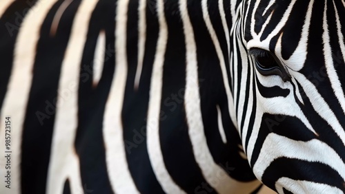 Close-up of a zebra highlighting its striking black and white stripes capturing the elegance and uniqueness of this iconic animal in its natural habitat, symbolizing the beauty of the African savannah