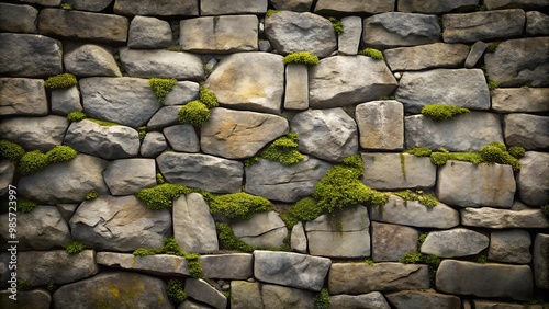 Moss-covered stone wall with natural textures in rustic style