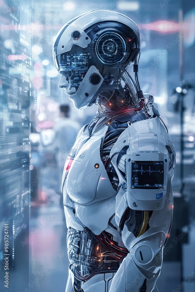 A healthcare clinic where AI robots diagnose patients, manage medical records, and provide prescriptions, streamlining the healthcare process in a futuristic city. A healthcare clinic where AI robots diagnose patients, manage medical records, and provide prescriptions, streamlining the healthcare process in a futuristic city.