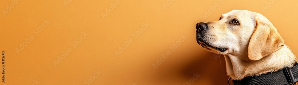 Yellow Labrador Dog Against Orange Background Yellow Labrador Dog Against Orange Background