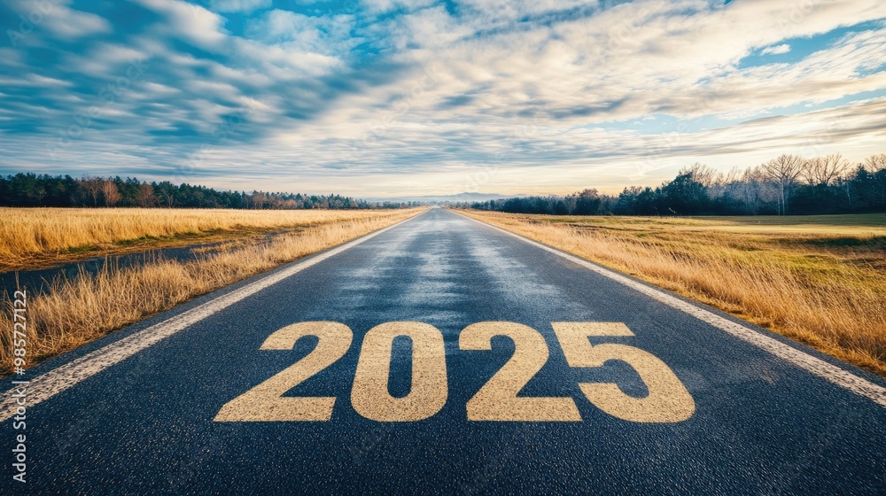 custom made wallpaper toronto digitalAn empty road stretching towards the horizon, with the year "2025" written in bold letters on the asphalt, representing the future of business success.
