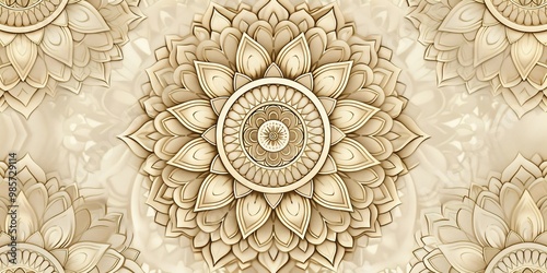 Seamless texture of handdrawn mandalas in intricate designs arranged in a repeating pattern on a soft neutral background