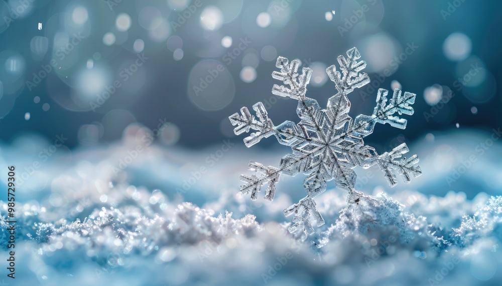 A Single Intricate Snowflake Resting on a Bed of Snow A Single Intricate Snowflake Resting on a Bed of Snow