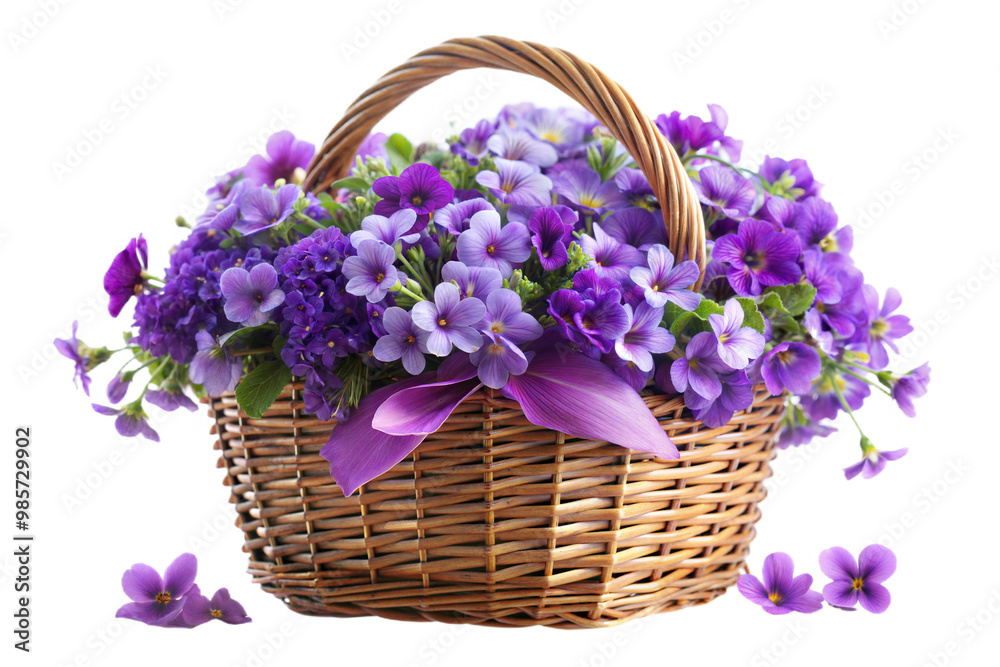 Group of Violet Flowers in a Basket Group of Violet Flowers in a Basket