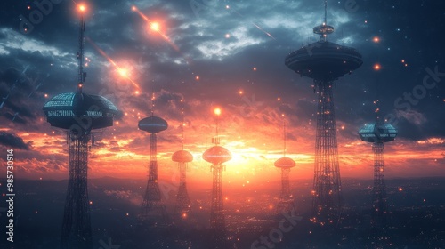 Futuristic Cityscape at Sunset.