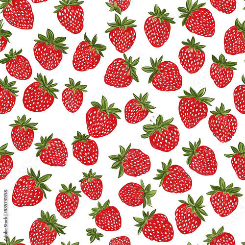 seamless pattern of beautiful bright red strawberries 