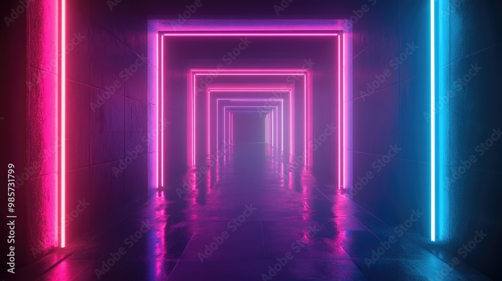 Abstract futuristic neon tunnel with pink and blue lights. Abstract futuristic neon tunnel with pink and blue lights.