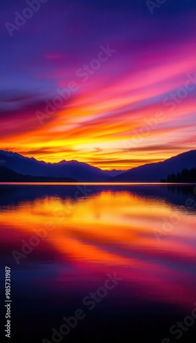 Scenic mountain lake at sunrise