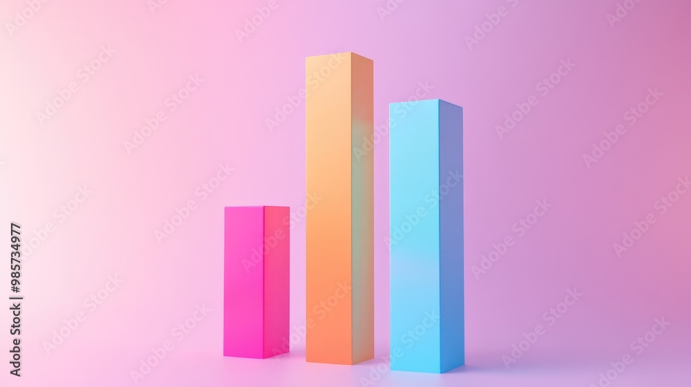 Three colorful bars against a pink and purple background. Three colorful bars against a pink and purple background.