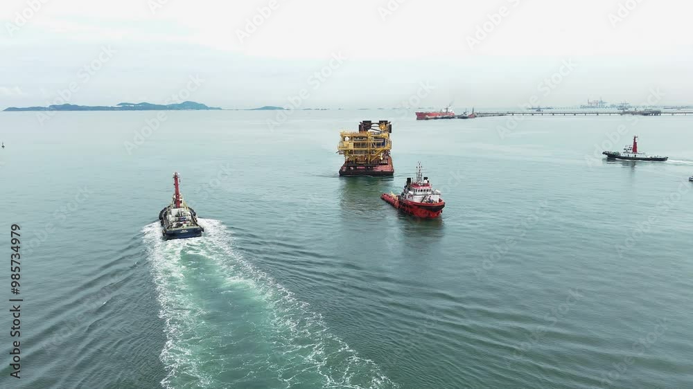 Big Construction on ship. Tender Drilling Oil Rig on Barge Ship ...