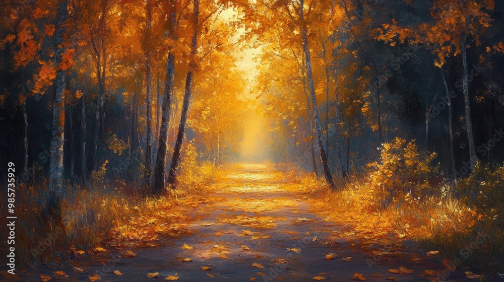 Fototapeta premium Autumn tranquility in sunlit pathway
