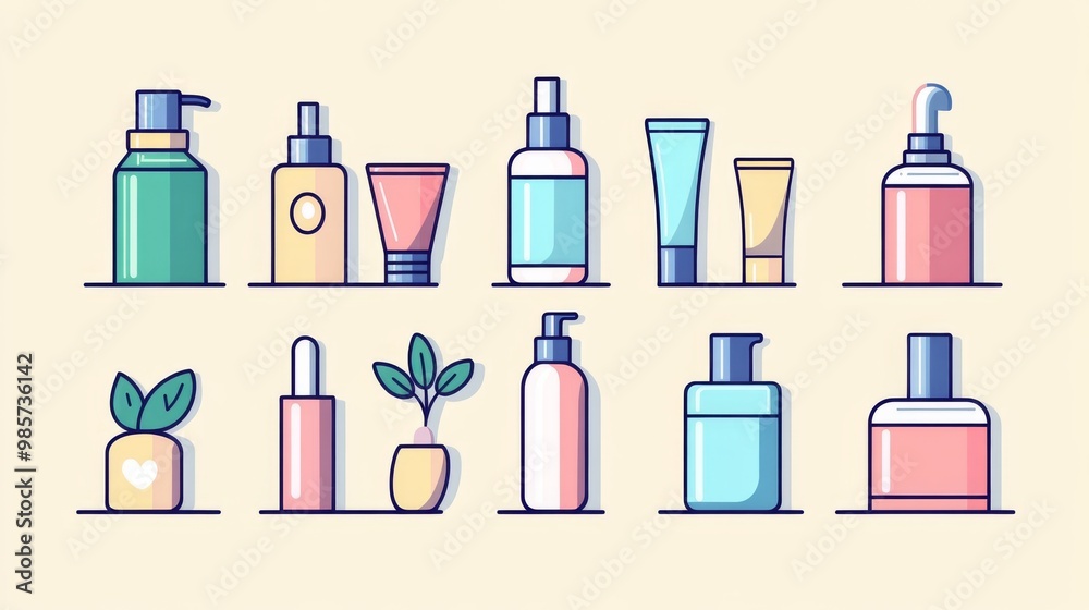 Fototapeta premium Icons and designs for beauty, body care, and cosmetics.