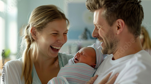 Joyful Parents Reaction to Their Newborn Baby