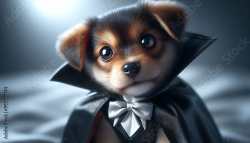 Puppy in a Vampire Costume with a Dramatic Look photo