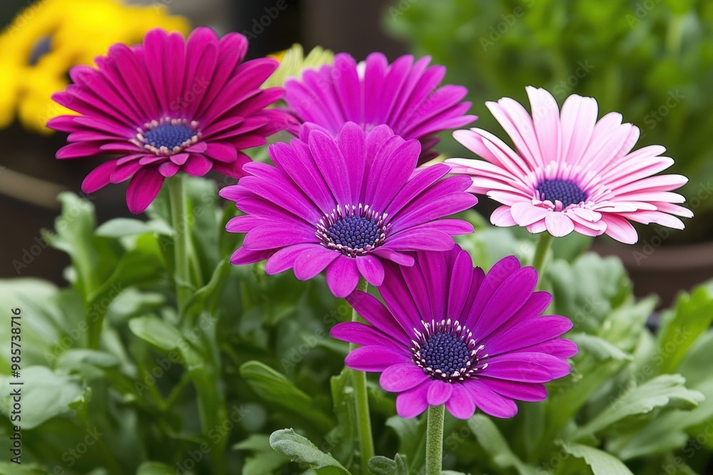 Obraz premium Vibrant purple daisies in full bloom in garden