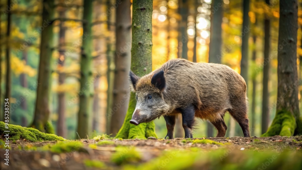 Fototapeta premium Wild boar (Sus scrofa) grazing in the Czech Republic forest