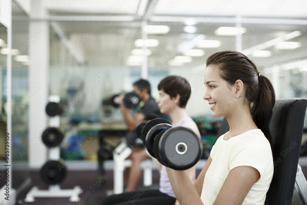 Workout, club and dumbbells with woman in gym for training, muscle connection and fitness. Personal trainer, strong and sports athlete with person and exercise for energy, wellness and weights Workout, club and dumbbells with woman in gym for training, muscle connection and fitness. Personal trainer, strong and sports athlete with person and exercise for energy, wellness and weights