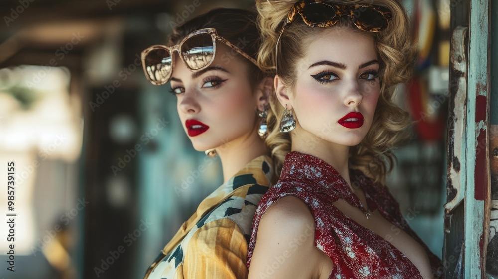 Obraz premium Vintage Glamour Portrait of Stylish Women