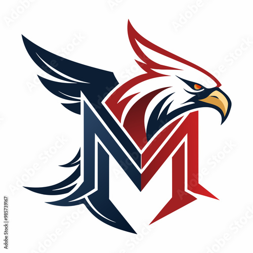 Calligraphic letter M with an eagle incorporated, great for luxury logos, elegant branding, and high-end calligraphic designs.