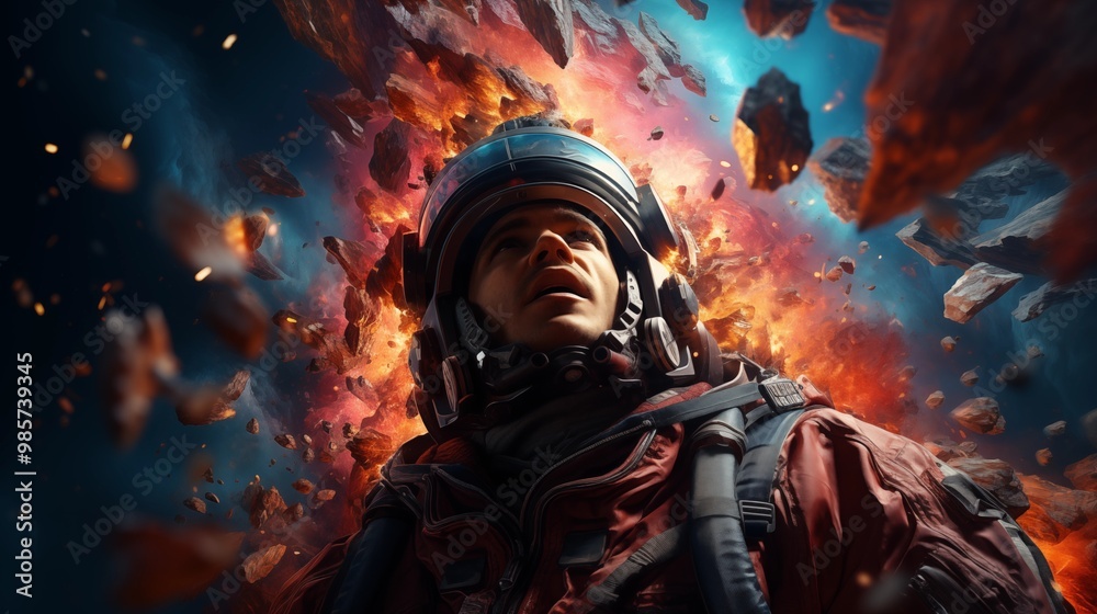 Astronaut on colorfull bright surface with space background. Astronaut on colorfull bright surface with space background.