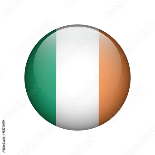 Circle flag icon of Ireland isolated on white background. Vector illustration