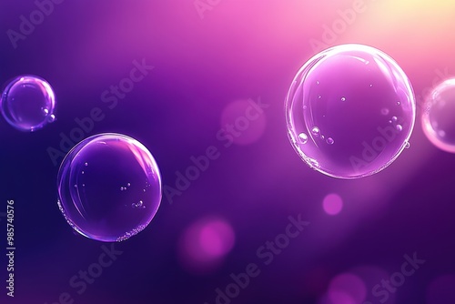 Ethereal purple soap bubbles floating on vivid background