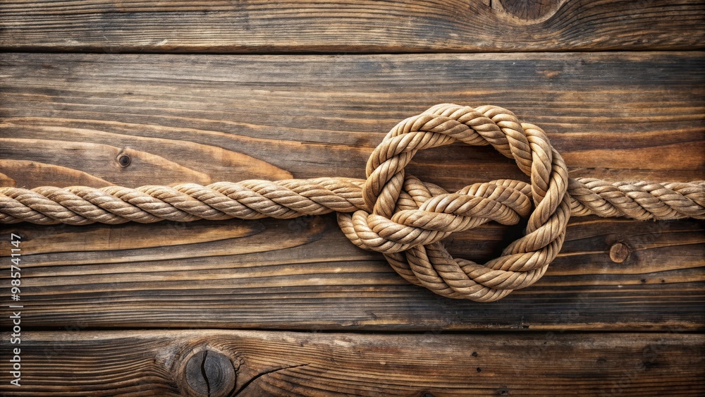 Rope knot on wooden background with rustic charm