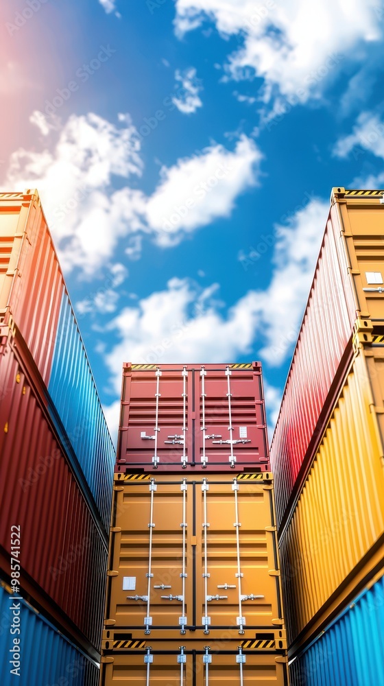 Fototapeta premium Colorful shipping containers, blue sky background