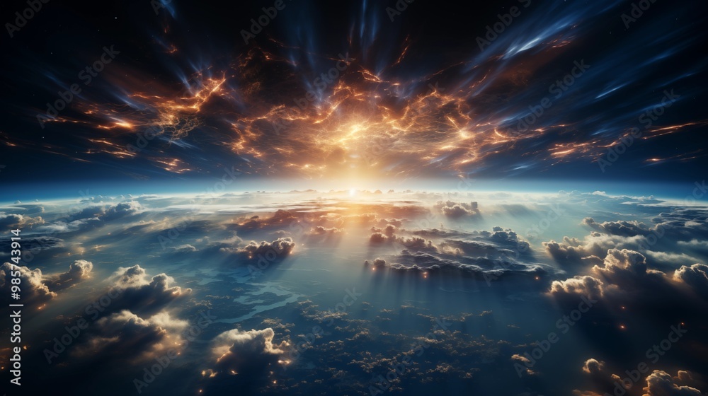 Panoramic view on planet Earth globe from space. Panoramic view on planet Earth globe from space.