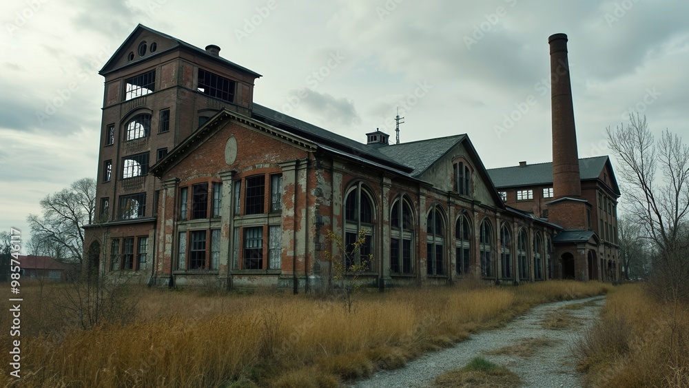 An abandoned industrial building, showing signs of wear and overgrown vegetation, captured on a cloudy day. The image evokes a sense of history, neglect, and nature reclaiming the space. An abandoned industrial building, showing signs of wear and overgrown vegetation, captured on a cloudy day. The image evokes a sense of history, neglect, and nature reclaiming the space.